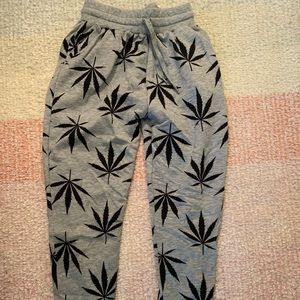 Grey and Black Weed Leaf Sweatpants, Size M